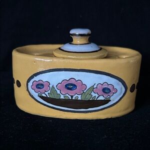 VTG Ceramic Aladdin Inkwell Floral Ceramic Yellow and Pink Inkwell